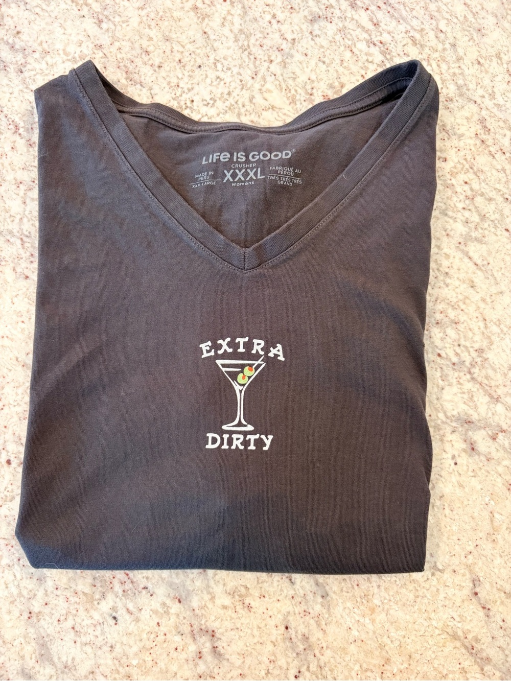 Life is Good Black V-Neck Tee - "Extra Dirty" Martini Graphic